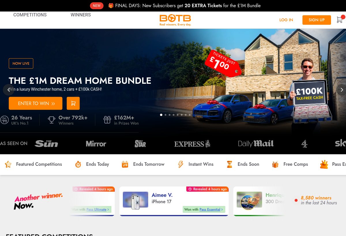 BOTB homepage screenshot