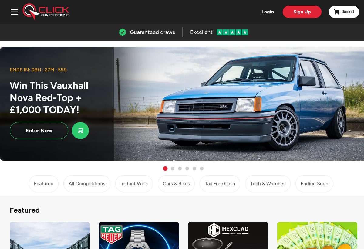 Click Competitions homepage screenshot