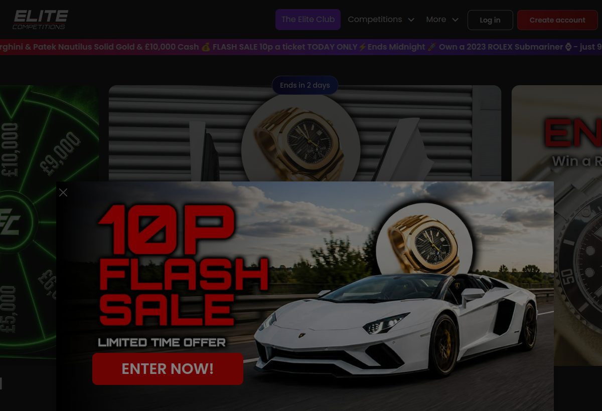 Elite Competitions homepage screenshot