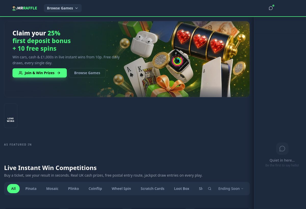 MrRaffle homepage screenshot
